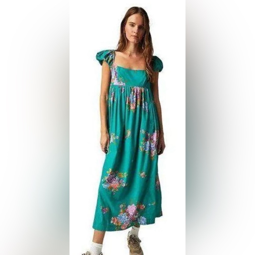 Free People Teal Floral Midi Dress